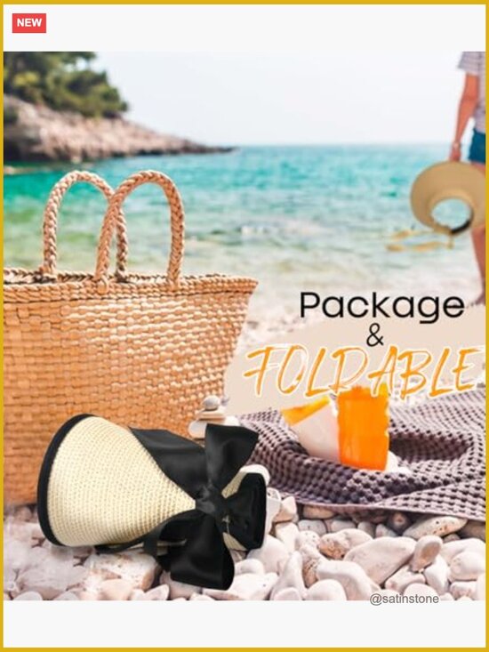 Wide Brim Straw Sun Visor Hat with UPF 50+ Protection, Foldable & Packable for main image 7